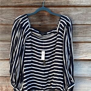 Banana Republic Navy and White Striped Blouse